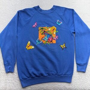Vintage Murina Butterfly Graphic Sweatshirt Royal Blue USA Made Large 90s Retro